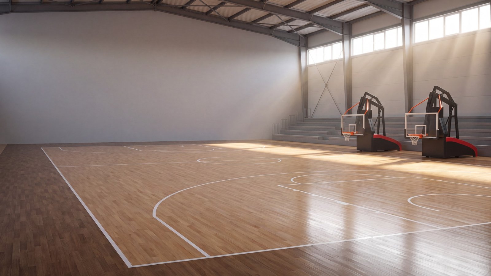 Pabellón de competición con parquet deportivo de haya recién instalado